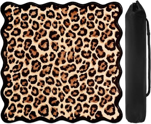 Whaline Leopard Scalloped Mahjong Mat with Carrying Bag 31.5" x 31.5" Brown Beige Cheetah Animal Print Table Mat Wild Jungle Non-Slip Game Table Cover for Card Board Tile Games in Kuwait