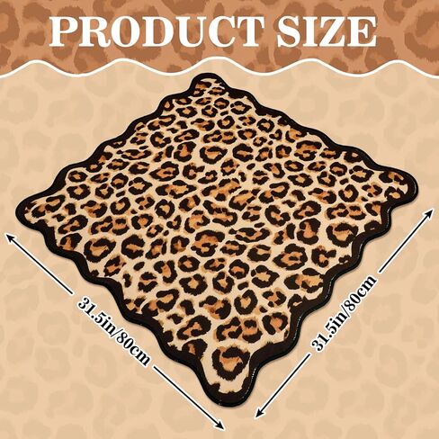 Whaline Leopard Scalloped Mahjong Mat with Carrying Bag 31.5" x 31.5" Brown Beige Cheetah Animal Print Table Mat Wild Jungle Non-Slip Game Table Cover for Card Board Tile Games in Kuwait