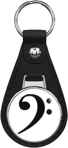 Bass Clef Music Black Leather Keychain with Silver Keyring Key chain in Kuwait