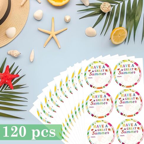 Happy Summer Gift Labels 2 Inch Have A Great Summer Holiday Name Tags Stickers End of School Year Self Adhesive Stickers for Gift Envelope Card Party Favors 120 Pcs in Kuwait