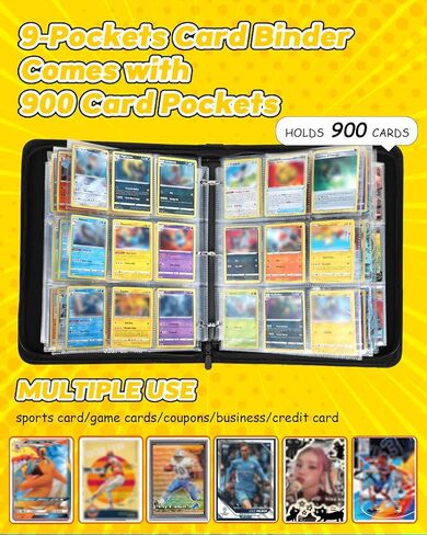 Besoar for Pocket Card Binder Large Capacity for 900 Cards - Trading Card Collection Album Folder Double Sided Pocket with Zipper, Black in Saudi Arabia