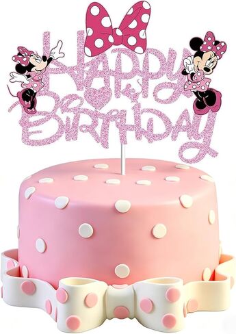 Pink Mouse Birthday Cake Topper for Girls - Cute, Feminine, Glitter Pink Bow Mouse Birthday Cake Decoration for Baby Shower, Girl Birthday Party Supplies (Pink) in Saudi Arabia