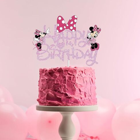 Pink Mouse Birthday Cake Topper for Girls - Cute, Feminine, Glitter Pink Bow Mouse Birthday Cake Decoration for Baby Shower, Girl Birthday Party Supplies (Pink) in Saudi Arabia