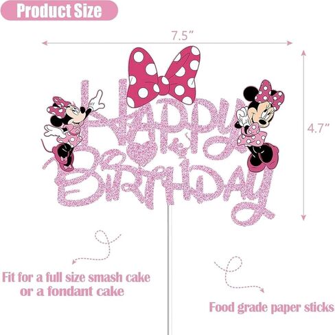 Pink Mouse Birthday Cake Topper for Girls - Cute, Feminine, Glitter Pink Bow Mouse Birthday Cake Decoration for Baby Shower, Girl Birthday Party Supplies (Pink) in Saudi Arabia