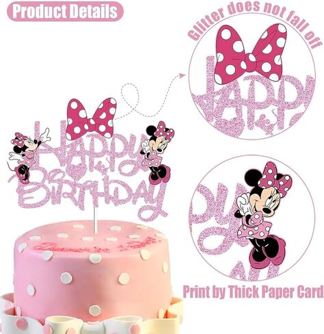 Pink Mouse Birthday Cake Topper for Girls - Cute, Feminine, Glitter Pink Bow Mouse Birthday Cake Decoration for Baby Shower, Girl Birthday Party Supplies (Pink) in Saudi Arabia