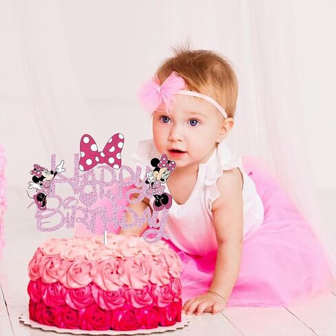 Pink Mouse Birthday Cake Topper for Girls - Cute, Feminine, Glitter Pink Bow Mouse Birthday Cake Decoration for Baby Shower, Girl Birthday Party Supplies (Pink) in Saudi Arabia