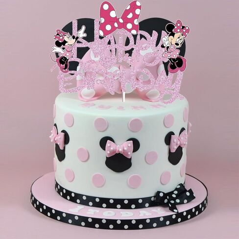 Pink Mouse Birthday Cake Topper for Girls - Cute, Feminine, Glitter Pink Bow Mouse Birthday Cake Decoration for Baby Shower, Girl Birthday Party Supplies (Pink) in Saudi Arabia