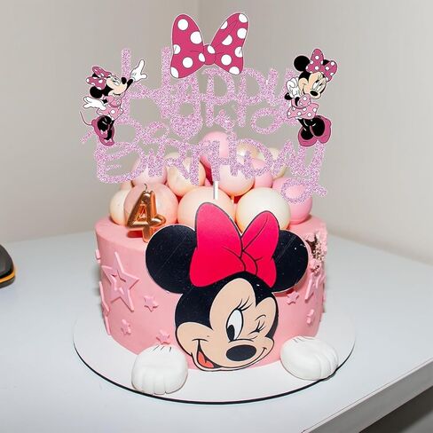 Pink Mouse Birthday Cake Topper for Girls - Cute, Feminine, Glitter Pink Bow Mouse Birthday Cake Decoration for Baby Shower, Girl Birthday Party Supplies (Pink) in Saudi Arabia