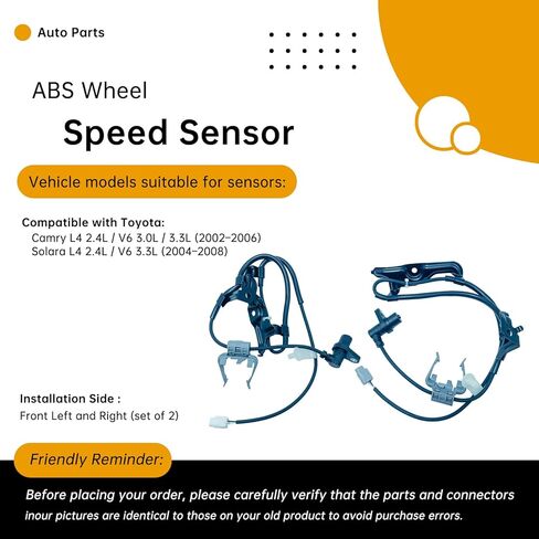 2PC Set Front ABS Wheel Speed Sensor Compatible with Toyota Camry 2002-2006, Solara 2004-2008, Lexus ES330 2002-2006 – Front Left/Right – Replaces 89543-06010, 89542-06010 in Saudi Arabia