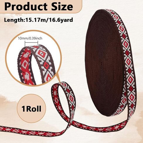 PH PandaHall 16.6 Yards Jacquard Ribbon 3/8 Inch Embroidered Ribbon Rhombus Ethnic Jacquard Ribbons Boho Trim Vintage Ribbons Retro Straps for Sewing Crafting Clothing Home Décor in Saudi Arabia