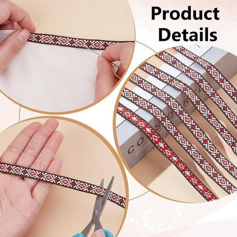 PH PandaHall 16.6 Yards Jacquard Ribbon 3/8 Inch Embroidered Ribbon Rhombus Ethnic Jacquard Ribbons Boho Trim Vintage Ribbons Retro Straps for Sewing Crafting Clothing Home Décor in Saudi Arabia