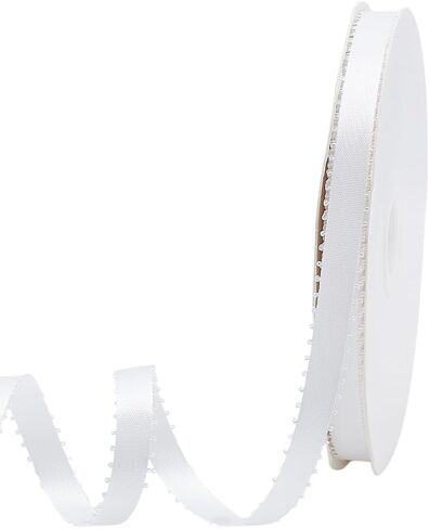 PH PandaHall White Picot Ribbon 50 Yards Satin Ribbon 0.4 Inch Craft Fabric Ribbon White Ribbon Polyester Ribbon with Picot Edge for Gift Wrapping Floral Bouquets Wedding Bow Making in Kuwait