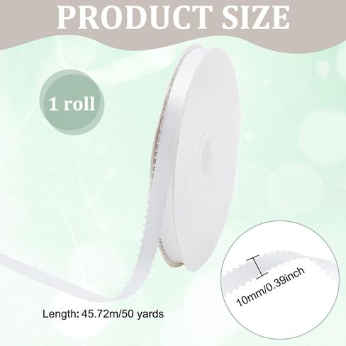 PH PandaHall White Picot Ribbon 50 Yards Satin Ribbon 0.4 Inch Craft Fabric Ribbon White Ribbon Polyester Ribbon with Picot Edge for Gift Wrapping Floral Bouquets Wedding Bow Making in Kuwait