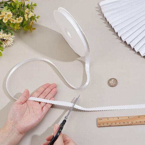 PH PandaHall White Picot Ribbon 50 Yards Satin Ribbon 0.4 Inch Craft Fabric Ribbon White Ribbon Polyester Ribbon with Picot Edge for Gift Wrapping Floral Bouquets Wedding Bow Making in Kuwait