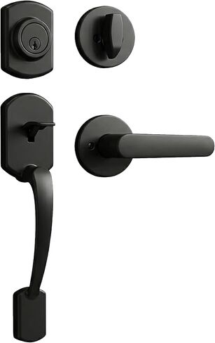 Front Door Handle and Deadbolt Set, Front Door Lock Set, Exterior Door Lock Set with Single Cylinder Deadbolt, Reversible for Right Left, Modern and Traditional Style (Matte Black, 8018) in Saudi Arabia