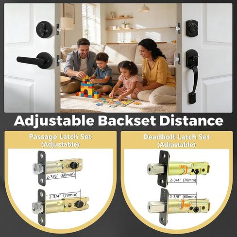 Front Door Handle and Deadbolt Set, Front Door Lock Set, Exterior Door Lock Set with Single Cylinder Deadbolt, Reversible for Right Left, Modern and Traditional Style (Matte Black, 8018) in Saudi Arabia