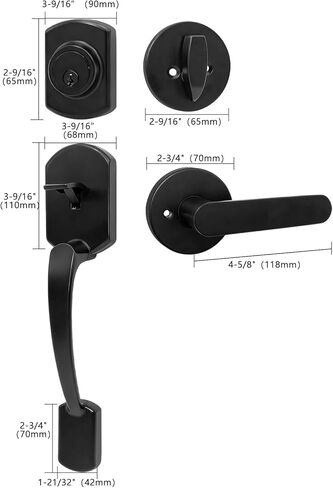 Front Door Handle and Deadbolt Set, Front Door Lock Set, Exterior Door Lock Set with Single Cylinder Deadbolt, Reversible for Right Left, Modern and Traditional Style (Matte Black, 8018) in Saudi Arabia