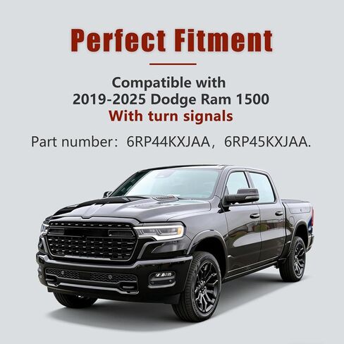 Side Mirror Covers Caps Compatible with 2019-2025 Dodge Ram 1500,with Turn Signal Lights Replacement for 6RP44KXJAA, 6RP45KXJAA (Glossy Black) in Saudi Arabia