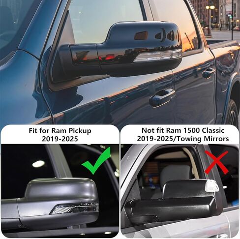 Side Mirror Covers Caps Compatible with 2019-2025 Dodge Ram 1500,with Turn Signal Lights Replacement for 6RP44KXJAA, 6RP45KXJAA (Glossy Black) in Saudi Arabia