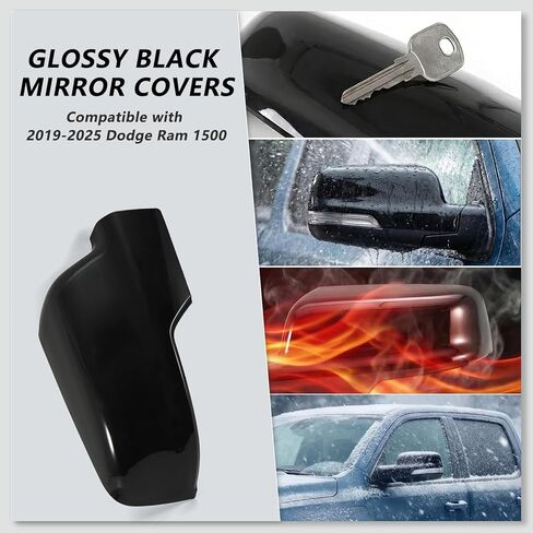Side Mirror Covers Caps Compatible with 2019-2025 Dodge Ram 1500,with Turn Signal Lights Replacement for 6RP44KXJAA, 6RP45KXJAA (Glossy Black) in Saudi Arabia