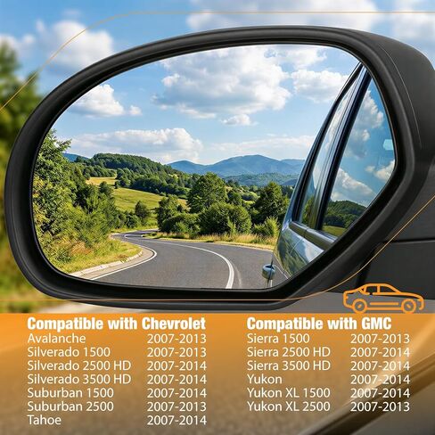 Right Power Heated Side View Mirror Compatible with Avalanche Sierra 1500 Silverado 1500 Suburban 1500 Tahoe Yukon 25775845 in Kuwait