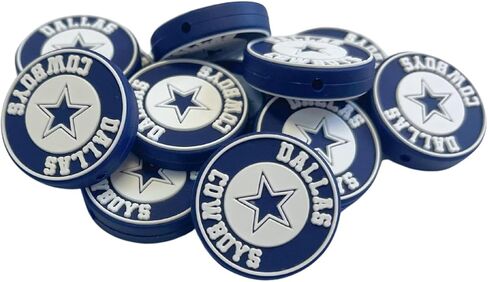 Dallas Focal Bead Sports Football Logo 12pk 1.18" for Bulk Keychains Silicone Charm Cowboy Beadable Pens Freshie Hangers Blue and Silver in Kuwait