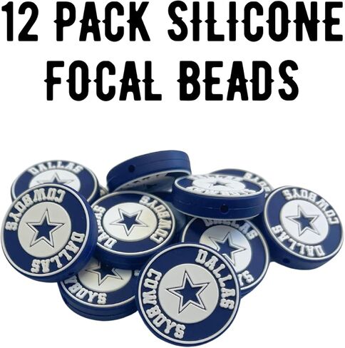 Dallas Focal Bead Sports Football Logo 12pk 1.18" for Bulk Keychains Silicone Charm Cowboy Beadable Pens Freshie Hangers Blue and Silver in Kuwait