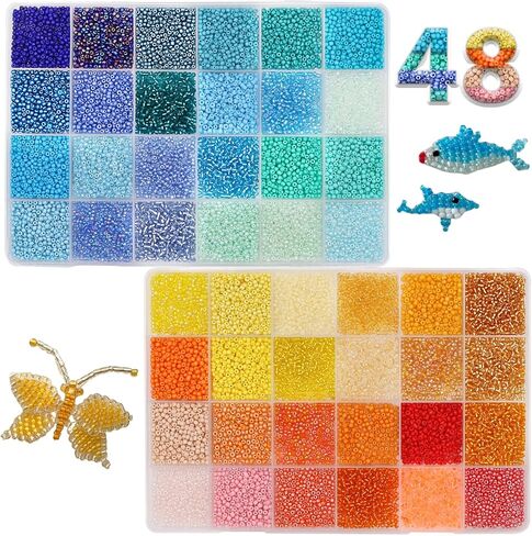 LET'S BEADING 19200Pcs 2mm Glass Seed Beads Small Craft Beads 12/0 for DIY Bracelet Necklaces Crafting Jewelry Making Supplies(48 Colors, Yellow/Blue Series) in Saudi Arabia