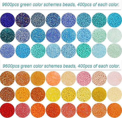 LET'S BEADING 19200Pcs 2mm Glass Seed Beads Small Craft Beads 12/0 for DIY Bracelet Necklaces Crafting Jewelry Making Supplies(48 Colors, Yellow/Blue Series) in Saudi Arabia