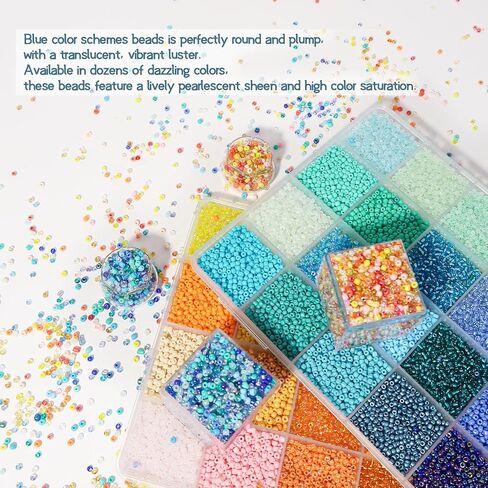 LET'S BEADING 19200Pcs 2mm Glass Seed Beads Small Craft Beads 12/0 for DIY Bracelet Necklaces Crafting Jewelry Making Supplies(48 Colors, Yellow/Blue Series) in Saudi Arabia