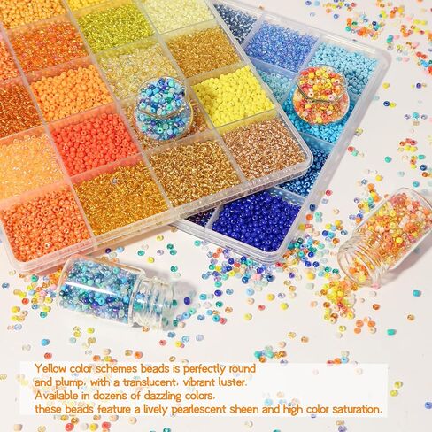 LET'S BEADING 19200Pcs 2mm Glass Seed Beads Small Craft Beads 12/0 for DIY Bracelet Necklaces Crafting Jewelry Making Supplies(48 Colors, Yellow/Blue Series) in Saudi Arabia