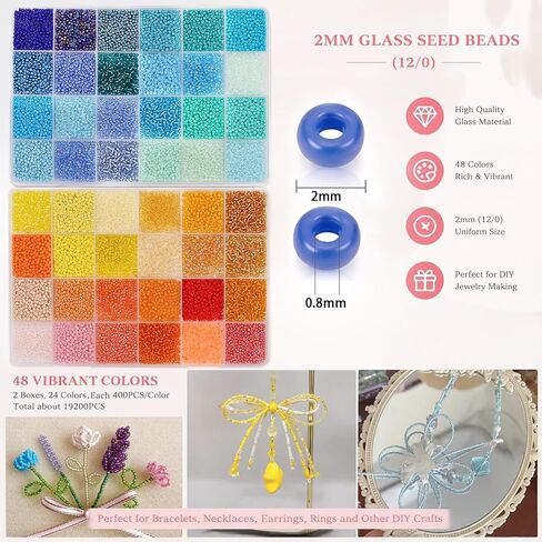 LET'S BEADING 19200Pcs 2mm Glass Seed Beads Small Craft Beads 12/0 for DIY Bracelet Necklaces Crafting Jewelry Making Supplies(48 Colors, Yellow/Blue Series) in Saudi Arabia
