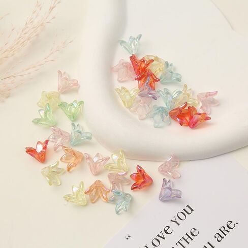 130Pcs Acrylic Lily Flower Beads for Jewelry Making Cute AB Trumpet Floral Charm Spacer Bead Caps Loose Aesthetic Beads for Earrings Necklace Bracelet DIY Craft Accessories Supplies(Colorful) in Saudi Arabia