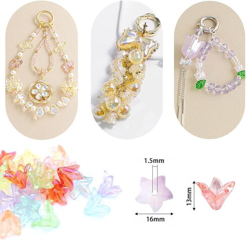 130Pcs Acrylic Lily Flower Beads for Jewelry Making Cute AB Trumpet Floral Charm Spacer Bead Caps Loose Aesthetic Beads for Earrings Necklace Bracelet DIY Craft Accessories Supplies(Colorful) in Saudi Arabia