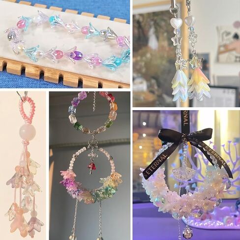 130Pcs Acrylic Lily Flower Beads for Jewelry Making Cute AB Trumpet Floral Charm Spacer Bead Caps Loose Aesthetic Beads for Earrings Necklace Bracelet DIY Craft Accessories Supplies(Colorful) in Saudi Arabia