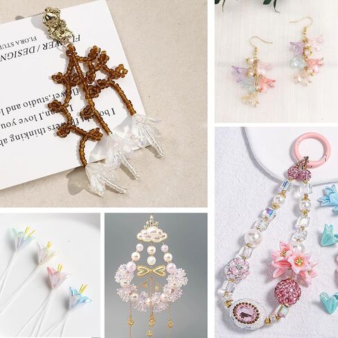 130Pcs Acrylic Lily Flower Beads for Jewelry Making Cute AB Trumpet Floral Charm Spacer Bead Caps Loose Aesthetic Beads for Earrings Necklace Bracelet DIY Craft Accessories Supplies(Colorful) in Saudi Arabia