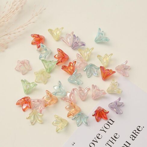 130Pcs Acrylic Lily Flower Beads for Jewelry Making Cute AB Trumpet Floral Charm Spacer Bead Caps Loose Aesthetic Beads for Earrings Necklace Bracelet DIY Craft Accessories Supplies(Colorful) in Saudi Arabia