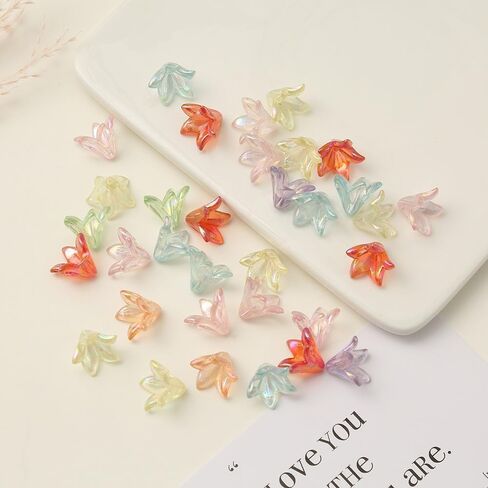 130Pcs Acrylic Lily Flower Beads for Jewelry Making Cute AB Trumpet Floral Charm Spacer Bead Caps Loose Aesthetic Beads for Earrings Necklace Bracelet DIY Craft Accessories Supplies(Colorful) in Saudi Arabia