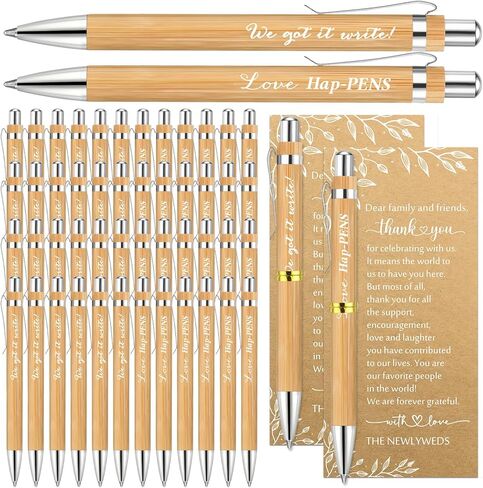 Affrolling 50 Sets Wedding Favors for Guests, Bamboo Pen Set with Thank You Cards, Guest Book & Sign In Table Pen Favors, Bridal Shower Party Favor Pens Bulk in Kuwait