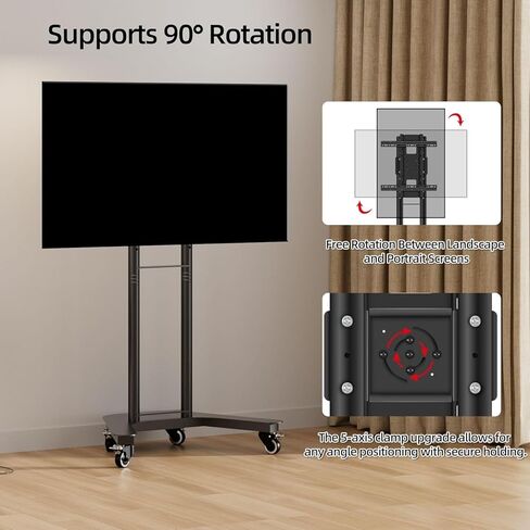 Mobile TV Cart Rolling TV Stand for 32-65 inch Screens, Vertical Rotating Mount, Portrait to Landscape, Height Adjustable Portable with Wheels Bracket, Max 83lbs Max VESA 400x400mm (Black) in Saudi Arabia