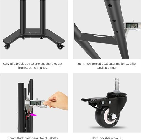 Mobile TV Cart Rolling TV Stand for 32-65 inch Screens, Vertical Rotating Mount, Portrait to Landscape, Height Adjustable Portable with Wheels Bracket, Max 83lbs Max VESA 400x400mm (Black) in Saudi Arabia