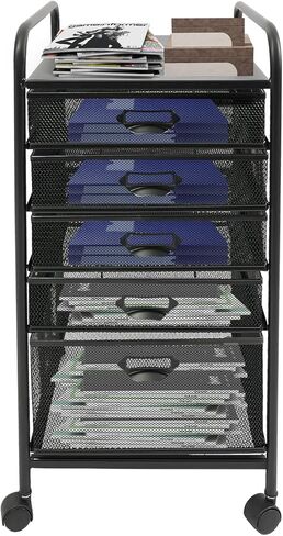 Mesh 5 Tier Rolling Storage Cart Mesh File Storage Drawers with 4 Swivel Casters 5 Drawers Cart Organizer Rolling File Storage Cabinet for Office, Study, Computer Room (Black) in Saudi Arabia
