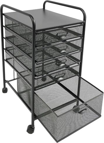 Mesh 5 Tier Rolling Storage Cart Mesh File Storage Drawers with 4 Swivel Casters 5 Drawers Cart Organizer Rolling File Storage Cabinet for Office, Study, Computer Room (Black) in Saudi Arabia