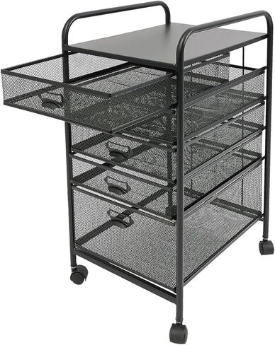 Mesh 5 Tier Rolling Storage Cart Mesh File Storage Drawers with 4 Swivel Casters 5 Drawers Cart Organizer Rolling File Storage Cabinet for Office, Study, Computer Room (Black) in Saudi Arabia
