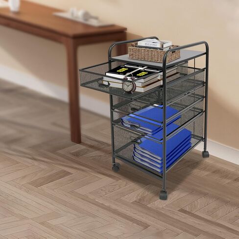 Mesh 5 Tier Rolling Storage Cart Mesh File Storage Drawers with 4 Swivel Casters 5 Drawers Cart Organizer Rolling File Storage Cabinet for Office, Study, Computer Room (Black) in Saudi Arabia