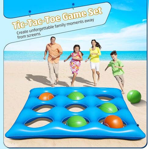 Giant Tic-Tac-Toe Pool Toys Games Set, Inflatable Pool Tic-Tac-Toe Game Float with 10 Balls, 2-10 Players Floating Pool Toys for Kids, Fun Pool Games Party Beach Toy for Teens Adults & Family in Saudi Arabia
