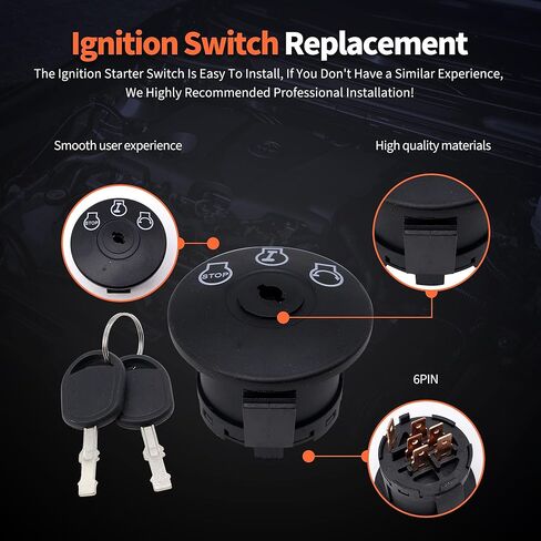 HiSport 72512066 Ignition Switch with Keys 3 Position 6 Pin - Compatible with Cub Cadet ZT1 ZT2 ZTX4 MTD Z510 Z530 Z550 Troy Bilt Z510 Z530 Replaces 725P12066 92512066 in Kuwait