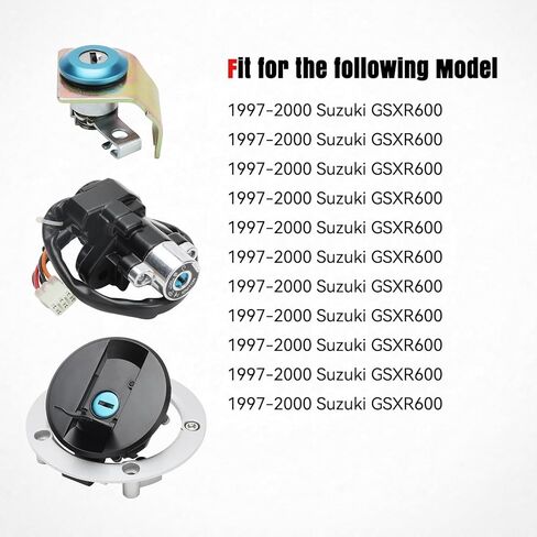 Ignition Switch + Gas Fuel Tank Cap + Seat Lock + Keys Kit Compatible with Suzuki GSXR600 GSXR750 2008-2024, GSXR1000 2005-2016, Motorcycle Replacement Ignition Switch Cap Cover Set in Kuwait