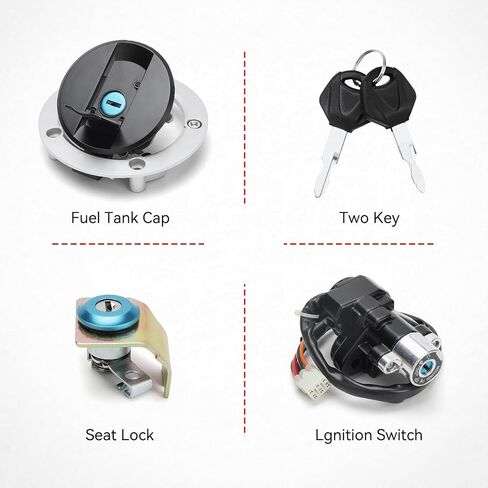 Ignition Switch + Gas Fuel Tank Cap + Seat Lock + Keys Kit Compatible with Suzuki GSXR600 GSXR750 2008-2024, GSXR1000 2005-2016, Motorcycle Replacement Ignition Switch Cap Cover Set in Kuwait