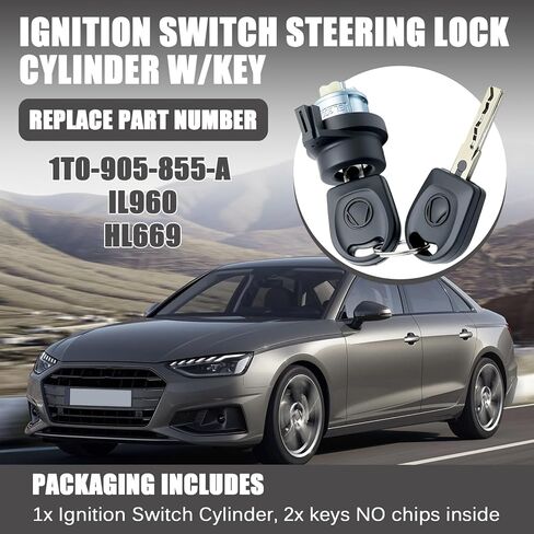 Ignition Switch Steering Lock Cylinder W/Key Compatible with VW Jetta Golf Tiguan Bettle EOS Passat for Audi A3 A4 A6 TT No Chips Replace for 1T0-905-855-A in Kuwait